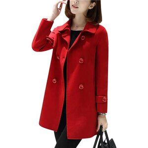 Women's Double Breasted Coat, Trench Coat Red